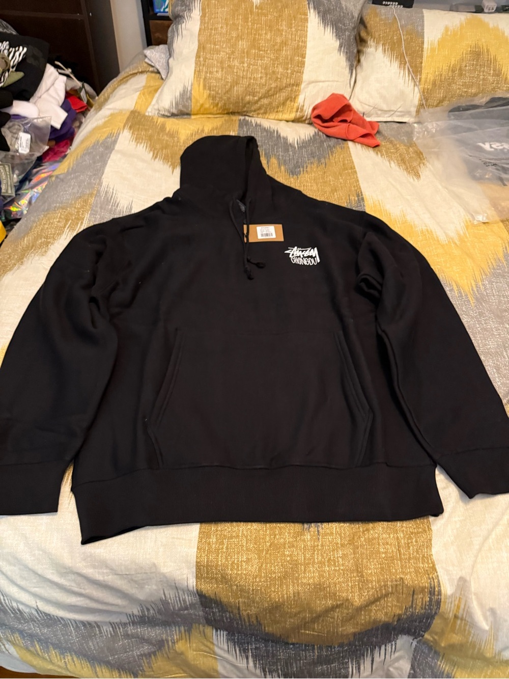 Stussy Black Hoodie with Small White Logo size 2X